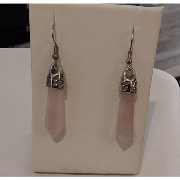 New~Genuine Rose Quartz Gemstone Chakra Healing French Wire Dangle Earrings - Picture 1 of 2